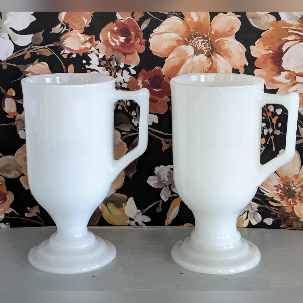 Set of two vintage milk glass cups
